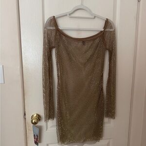 PrettyLittleThing Gold Long Sleeve Dress